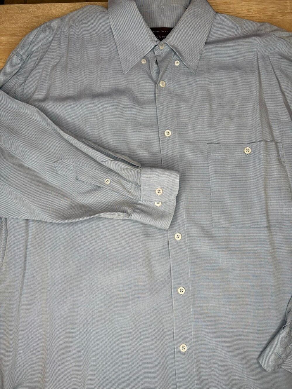 Johnston & Murphy Men's Blue Micro Stripe Dress Shirt Long Sleeve Front XL 116